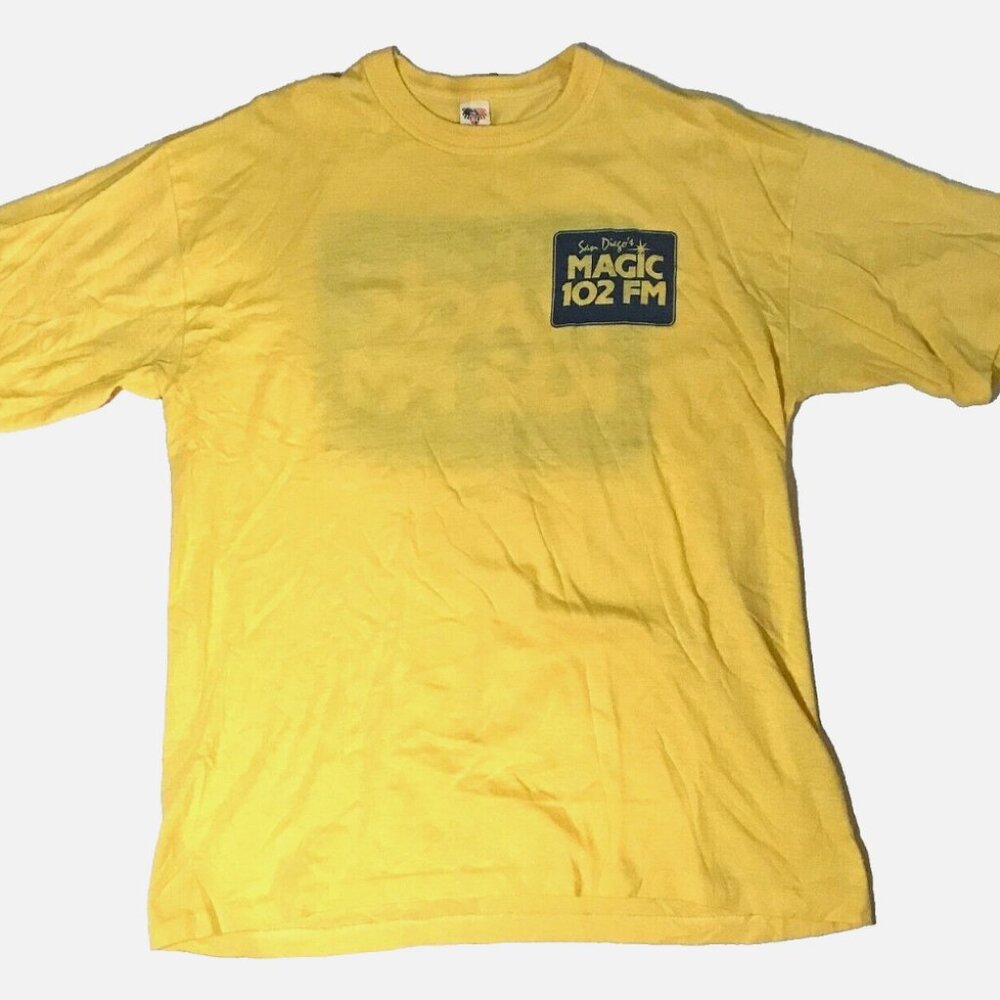 Men's Vintage SINGLE STITCH SD Magic 102 FM Screen Stars Yellow T Shirt XL